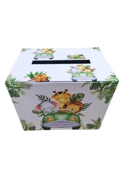 OEM Cutie cadou pentru botez din carton cu imprimeu safari, verde