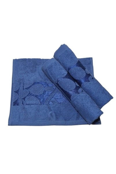 OEM Set prosoape de față, Bumbac, Model floral 3D, 420g/m², Albastru, 50x90cm...