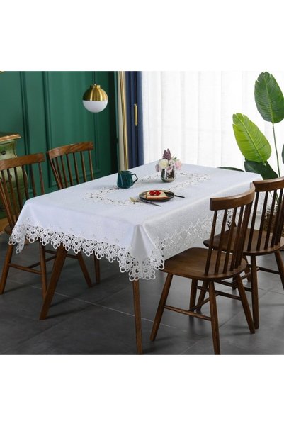 OEM Tablecloth, polyester, inserted embroidery, white, 130x180cm