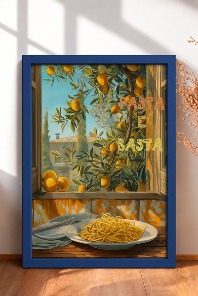 HOMEPACK Pasta E Basta Lemon in Window Spaghetti Framed Painting Italy Poster...
