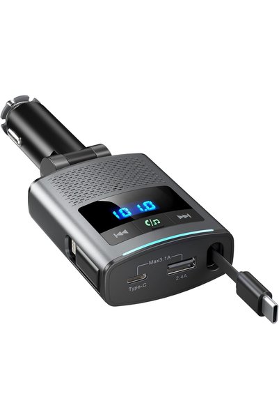 HaveLovely Retractable Car Charger 80.5W - Bluetooth 5.3 FM Transmitter, 3-Po...