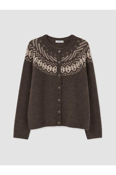LC Waikiki Ozmarka New Season Brown Crew Neck Patterned Women's Knitwear Card...