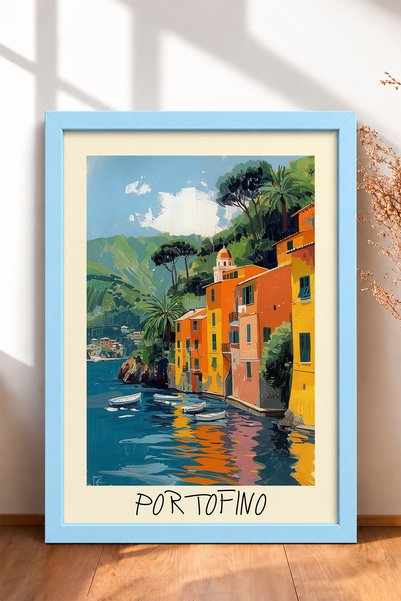 HOMEPACK Šarene kuće u luci Portofino Uramljeni obraz Italija Poster Dekoraci...