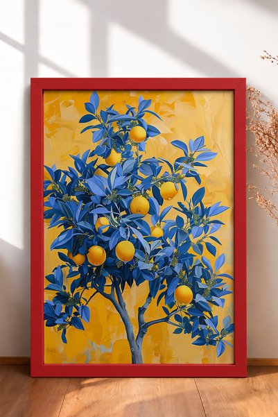 HOMEPACK Pictură înrămată cu copac de lămâi cu frunze albastre, poster Italia...