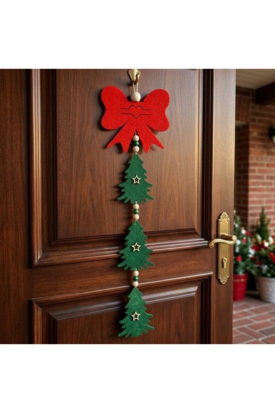 rosfloa rf Christmas Themed Felt Door Ornament with Red Bow and Pine Trees - ...
