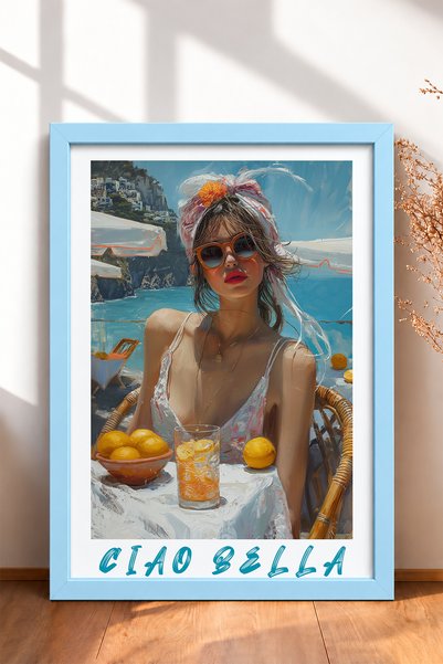 HOMEPACK Ciao Bella Written Lemon Woman Portrait Framed Painting Italy Poster...
