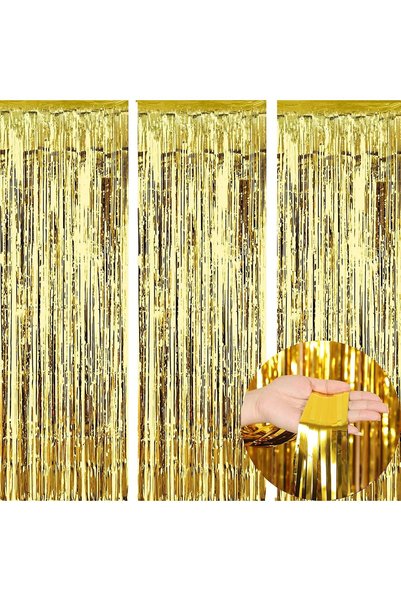 Generic Pack of 3 Foil Fringe Curtains Backdrop Party Decoration, Metallic Ti...