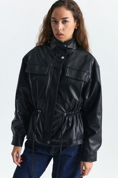 Antioch Faux Leather Bomber Jacket