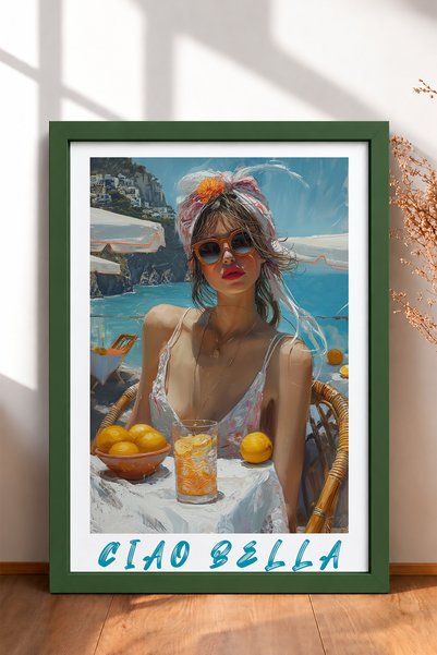 HOMEPACK Ciao Bella Written Lemon Woman Portrait Framed Painting Italy Poster...