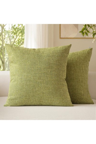 Generic مجموعة من 2 غطاء وسادة زخرفي من الكتان بلون الزيتون مقاس 45 × 45 سم، ...