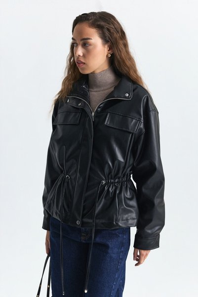 Antioch Faux Leather Bomber Jacket