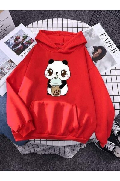 Vordevia Panda Printed Cotton 3 Thread Threaded Oversize Sweatshirt