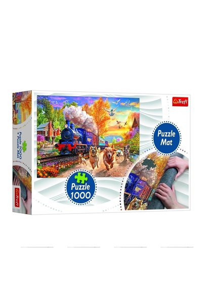 Trefl Puzzle Cățeluși Langa Tren (1000 de Piese) și Covoraș – – Relaxare și P...