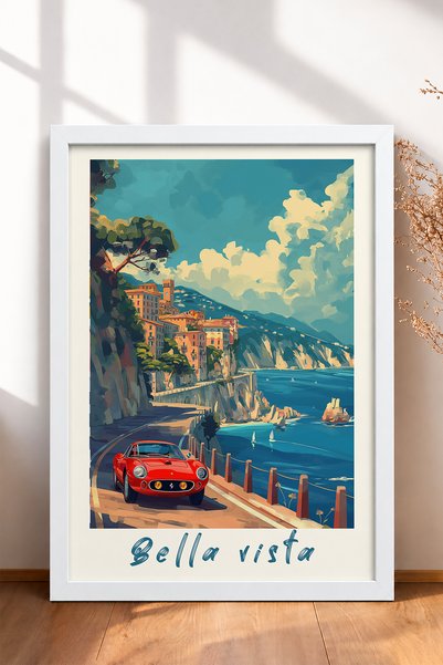 HOMEPACK لوحة جدارية مكتوبة عليها Bella Vista باللون الأحمر الكلاسيكي على شكل...