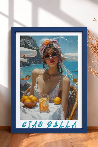 HOMEPACK Ciao Bella Written Lemon Woman Portrait Framed Painting Italy Poster...