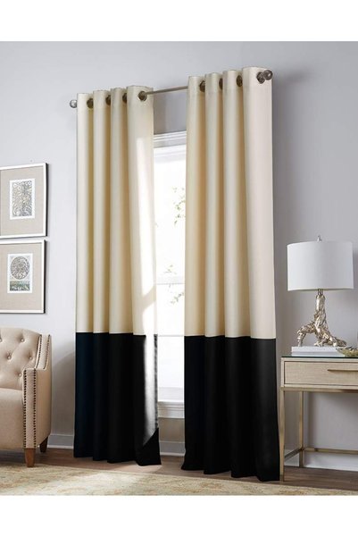 Generic Kendall Color Block Grommet Curtain Panel, 84 inch(84"L x 52"W), Crea...