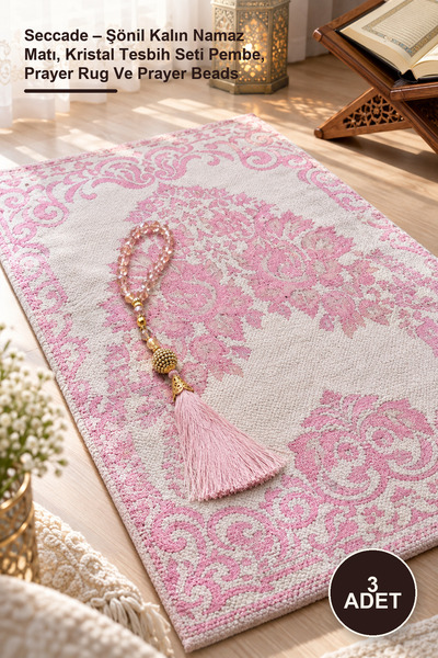Yenilig 3 Prayer Mats – Chenille Thick Prayer Mat, Crystal Prayer Beads Set P...