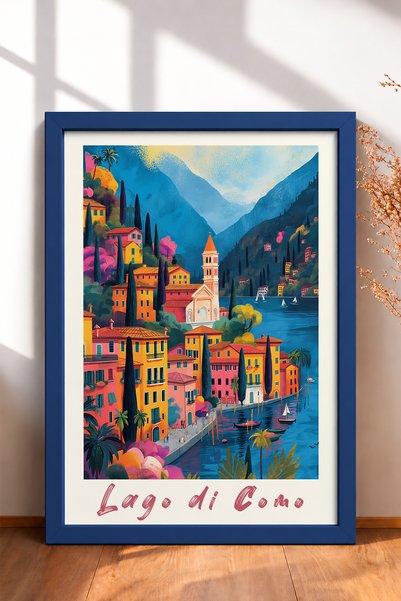 HOMEPACK Lake Como Servili Coast and Campanile Framed Painting Italy Poster W...