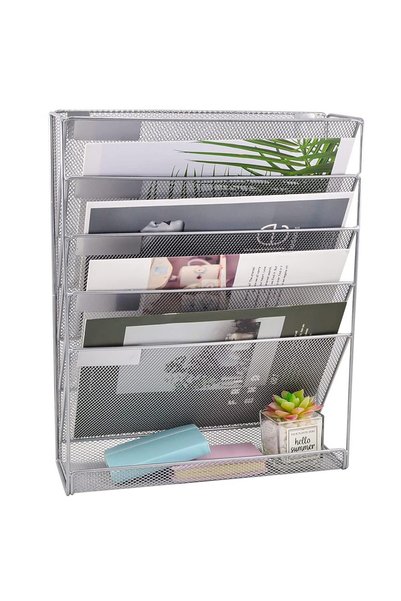 BokSung Desk File Organizer Mesh 5-Tier, Hanging Wall Mount Document Organiza...