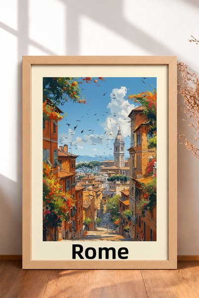 HOMEPACK Rome Streets and the Bell Tower Framed Painting Italy Poster Living ...