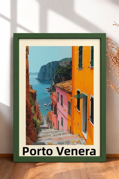 HOMEPACK Porto Venere Street with Stairway Descending to the Sea Framed Paint...
