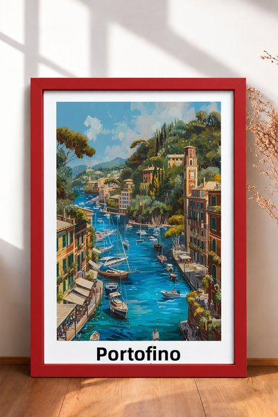 HOMEPACK Portofino Sailboats on the Sea Framed Painting Italy Poster Living R...