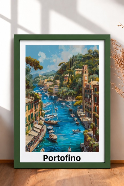 HOMEPACK Portofino Sailboats on the Sea Framed Painting Italy Poster Living R...