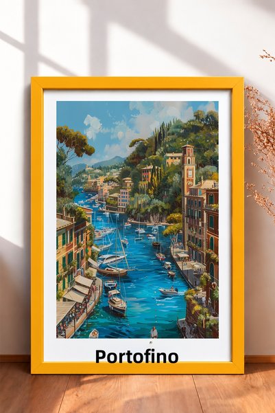 HOMEPACK Portofino Sailboats on the Sea Framed Painting Italy Poster Living R...