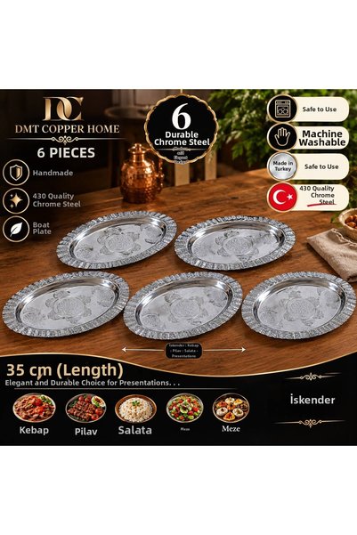 DMT COPPER HOME 430 Quality Chrome Steel Grilled Kebab 6 Pcs Serving Plate 35...