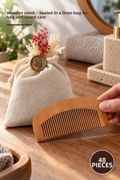 Yenilig 48 Pieces Wooden Combs – Comb for Hair and Beard Care in a Linen Seal...