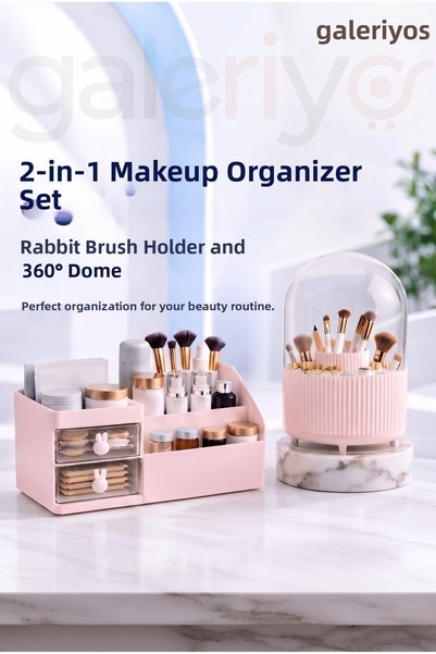 Galeriyo 360 Degree Rotatable Makeup Organizer with Bell Jar and Drawer Makeu...