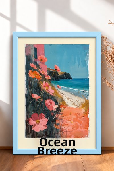 HOMEPACK لوحة فنية مؤطرة بزهور وردية مكتوبة عليها "Brezza dell'Oceano" ملصق إ...