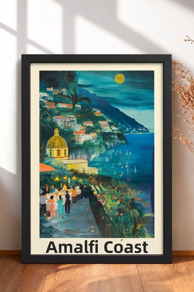 HOMEPACK Costiera Amalfitana Dining by the Light of the Moon Framed Painting ...