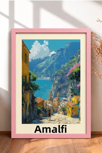 HOMEPACK لوحة فنية تصور شارع حجري وبحرًا على ساحل أمالفي، ملصق إيطالي، ديكور ...