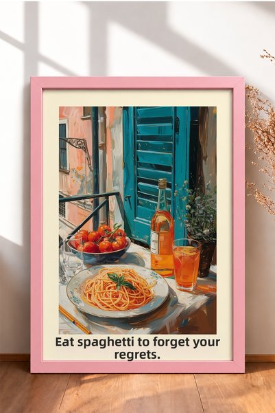 HOMEPACK لوحة مطبوعة عليها عبارة "Eat Spaghetti" مع إطار، لوحة إيطالية، ديكور...