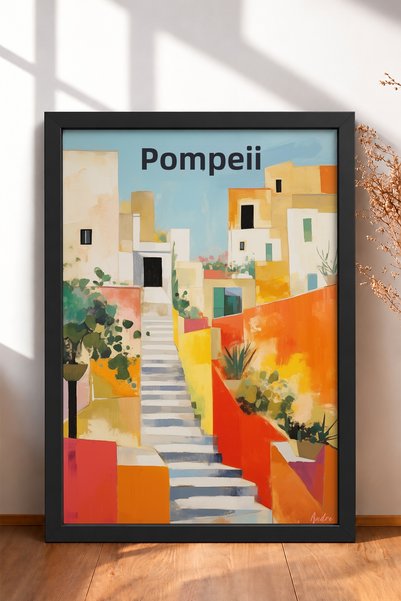 HOMEPACK لوحة فنية بإطار لشارع بومبي المشمس والمتدرج، ملصق إيطالي، ديكور حائط...