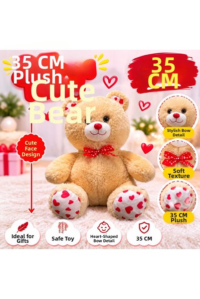 SUDESA OYUNCAK 35 cm Heart-Pawed Plush Teddy Bear with a Bow, Soft Toy Bear P...