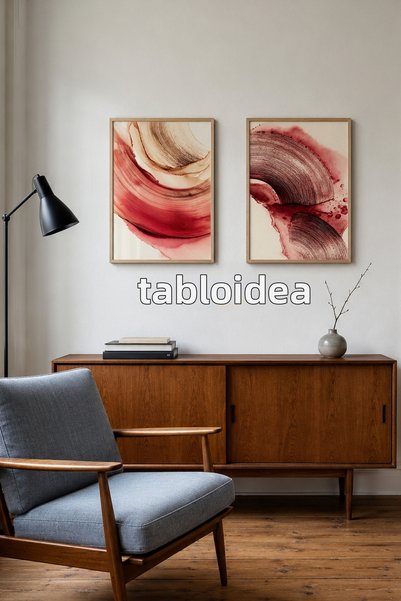 tablodea Arco - Set de 2 tablouri abstracte în nuanțe de bordeaux – Set decor...