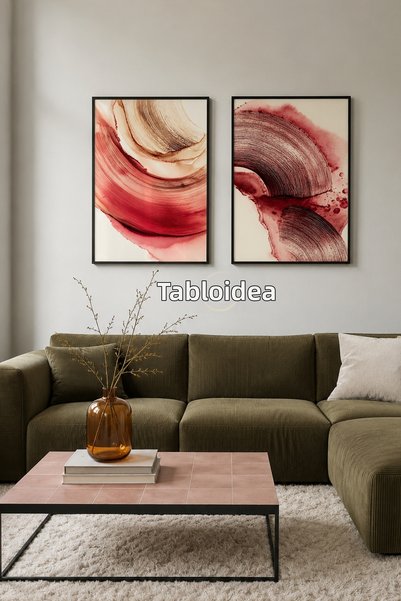 tablodea Arco - Set de 2 tablouri abstracte în nuanțe de bordeaux – Set decor...