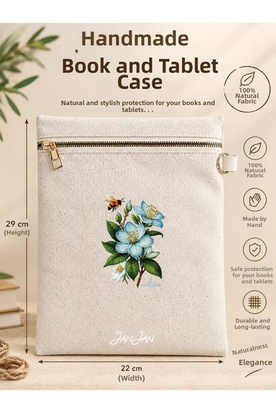 JANJAN Handmade Book and Tablet Case, Natural Fabric, Zippered, 22X29Cm, Hand...