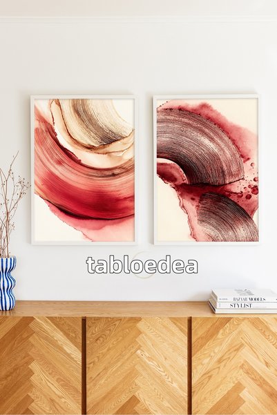 tablodea Arco - Set de 2 tablouri abstracte de culoare bordeaux – Set decorat...