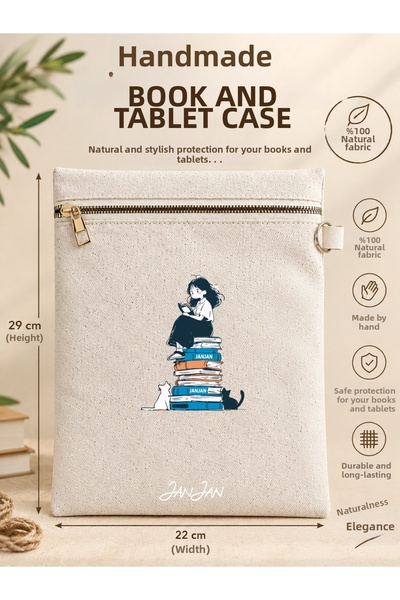 JANJAN Handmade Book and Tablet Case, Natural Fabric, Zippered, 22X29Cm, Hand...