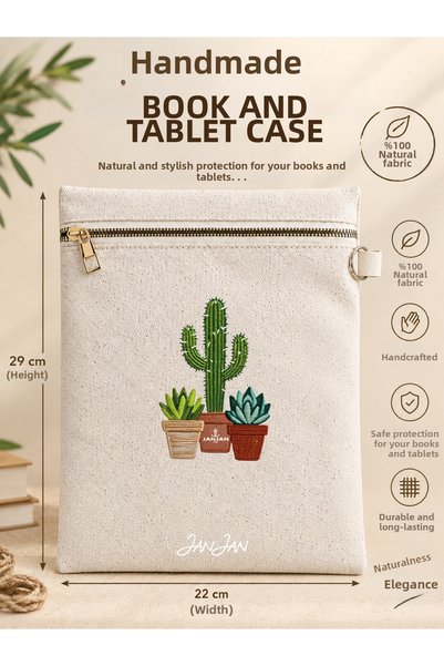 JANJAN Handmade Book and Tablet Case, Natural Fabric, Zippered, 22X29Cm, Hand...