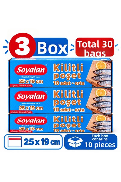 Soyalan مجموعة من 3 أكياس متوسطة الحجم (25 × 19 سم) مع إغلاق محكم (30 قطعة).