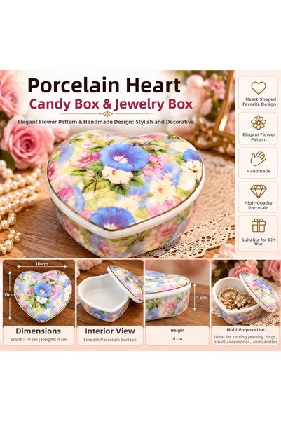 Atak Hediyelik علبة حلوى مزخرفة بنقوش زهور على شكل قطعة من البورسلين – صندوق ...