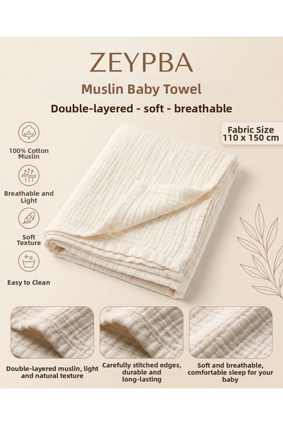 ZEYPBA 100% Cotton Double-Layer Muslin Baby Bed Sheet, 110x150 cm, Muslin Bla...