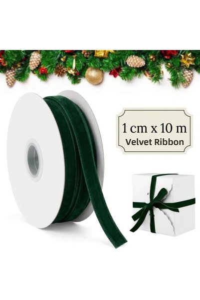roco paper Dark Green Velvet Ribbon, 1 cm x 10 Meters, Ribbon for Decorating ...