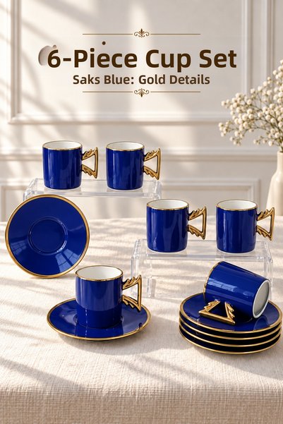 Queen’s Kitchen 6-Person Gold Detailed Porcelain Coffee Set