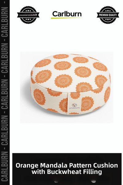 Carlburn Custom-Made Orange Mandala-Patterned Cushion with Buckwheat Hull Pad...