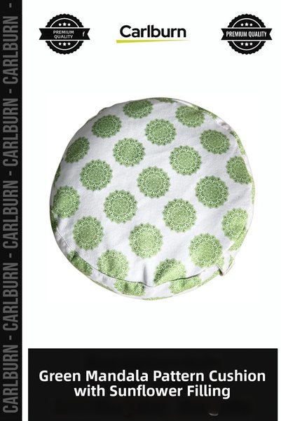 Carlburn Deluxe Series Green Mandala Pattern Cushion, Buckwheat-Padded, Suppo...